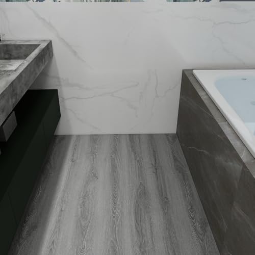Wood Grain Peel and Stick Floor Tiles, 11.8" W × 394" L, Soft Gray - color: Ashline Rustic, size: 394"*11.8"