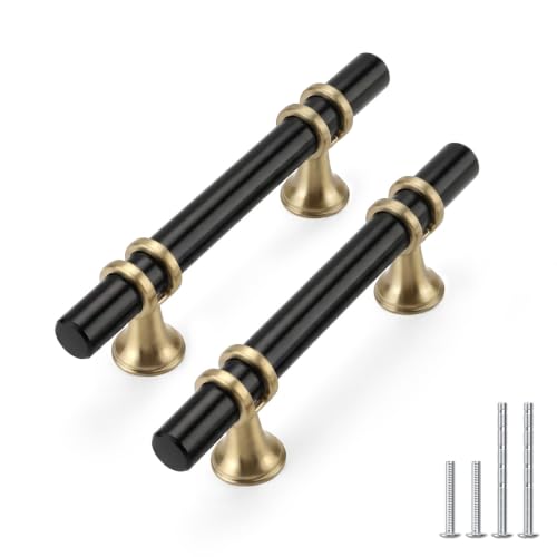 Rergy 10 Pack 3 Inch Hole Center Black and Champagne Gold Cabinet Pulls - color: Black&Champagne Bronze, size: 3in Hole Center(76mm)