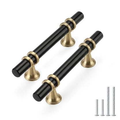Rergy 10 Pack 3 Inch Hole Center Black and Champagne Gold Cabinet Pulls - color: Black&Champagne Bronze, size: 3in Hole Center(76mm)