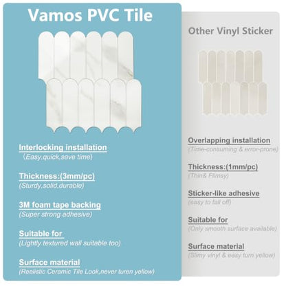 Vamos Tile Fish Scale Peel and Stick Backsplash Tile - color: Glossy White Marble