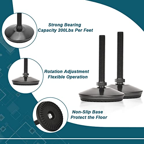 M10 Swivel Leveling Feet with 2" Thread Length - Black, 4 Set - color: Black, size: M10 x 50mm