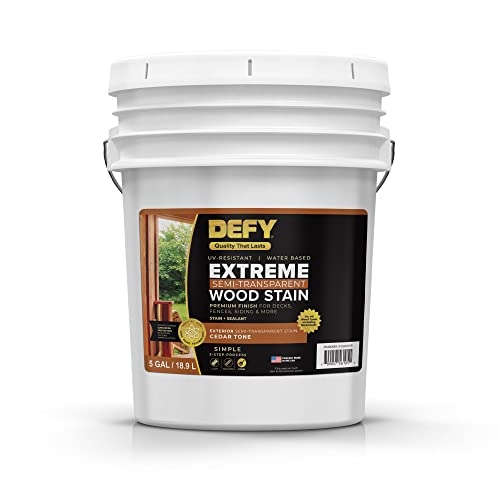 DEFY Extreme Wood Stain and Sealer in One - 5 Gallon Semi-Transparent Waterproof Coating for All Wood Types - Cedar Tone - color: Cedar Tone, size: 5 Gallon