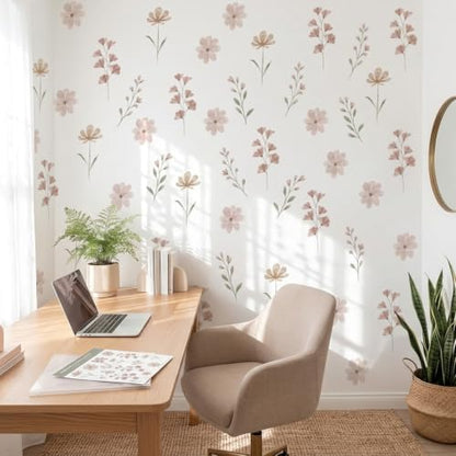 84PCS Watercolor Floral Wall Decals, Waterproof PET Stickers for Bedroom