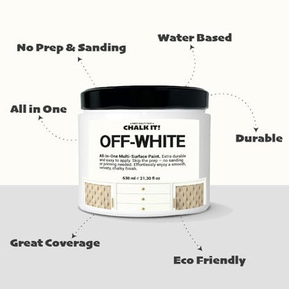 CHALK IT! All-in-One Multi-Surface Chalk Paint for Furniture & Cabinets - No Sanding, No Primer, Built-In Top Coat Water-Based, Low-Odor, Fast-Drying, Matte Finish Off White - color: Off White
