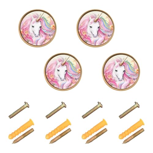 4 Pack Cute Unicorn Pink Cabinet Knobs Round 1-1/4 Inch (32 mm) Dresser Drawer Pulls Kitchen Cabinet Hardware Handles Knobs for Dresser Kitchen Drawer - color: C81