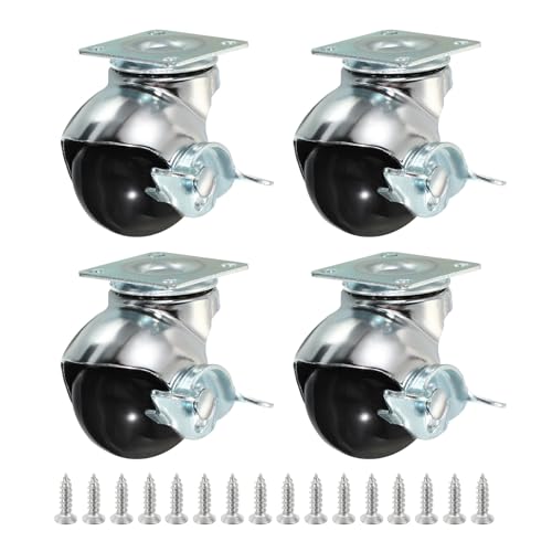 PATIKIL 2 Inch Ball Caster Wheels with Brake, 4 Pack 360° Rotating Swivel Top Plate Wheels 397 lbs Total Capacity Locking Caster with M4 Screws for Furniture Table Cabinet Chrome - color: Chrome, size: 2 Inch