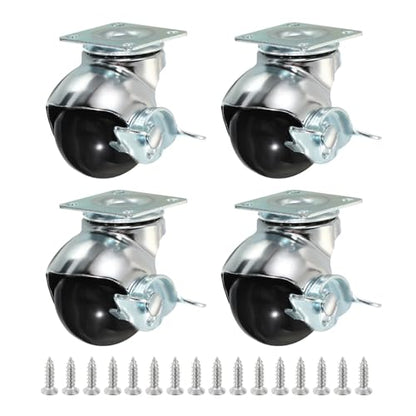 PATIKIL 2 Inch Ball Caster Wheels with Brake, 4 Pack 360° Rotating Swivel Top Plate Wheels 397 lbs Total Capacity Locking Caster with M4 Screws for Furniture Table Cabinet Chrome - color: Chrome, size: 2 Inch