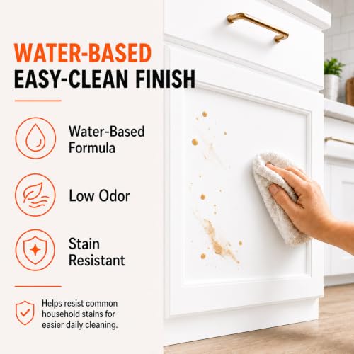 DWIL Cabinet Paint, Water Based Kitchen Cabinet Paint, Furniture Paint, Whitre Wood Paint, Low Odor, Fast Drying, Semi-Gloss, 32oz White - color: White, size: 32 Fl Oz (Pack of 1)