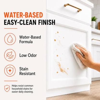 DWIL Cabinet Paint, Water Based Kitchen Cabinet Paint, Furniture Paint, Whitre Wood Paint, Low Odor, Fast Drying, Semi-Gloss, 32oz White - color: White, size: 32 Fl Oz (Pack of 1)