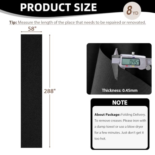 600D Outdoor Upholstery Fabric 58” W Waterproof Canvas Fabric by The Yard - color: Black, size: 8 yard