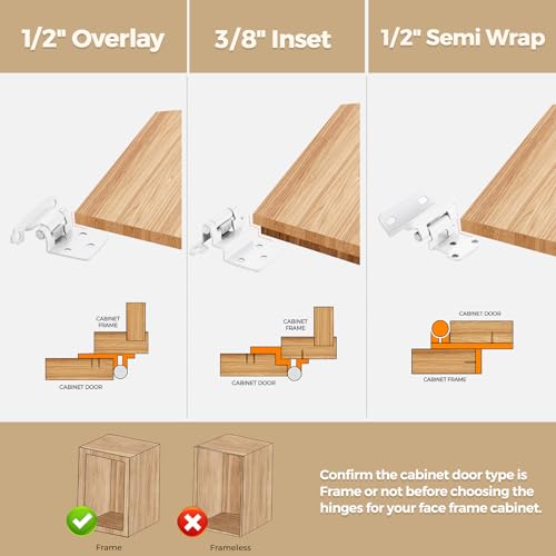 30 Pack 15 Pair White Cabinet Hinges, 1/2" Overlay Semi-Concealed Hinges - color: White, size: 1/2" Overlay