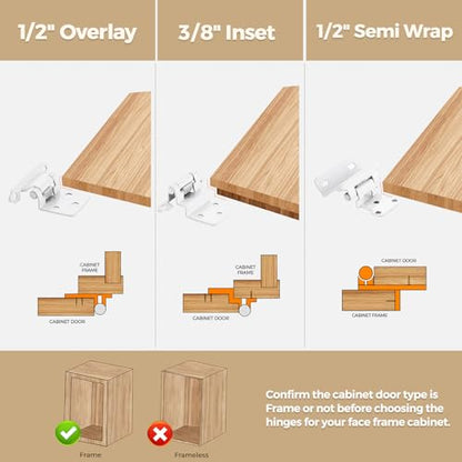 30 Pack 15 Pair White Cabinet Hinges, 1/2" Semi Wrap Kitchen Hinges - color: White, size: 1/2" Semi Wrap