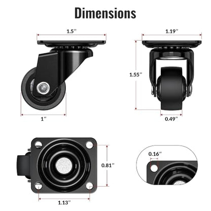 1 Inch Small Caster Wheels for Furniture Low Profile Casters Set of 4