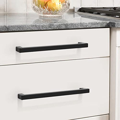Probrico (5 Pack) Matte Black Square Cabinet Pulls Stainless Steel 5 Inch(128mm) Hole Center Drawer Handles Modern Kitchen Cabinet Hardware - color: Black, size: hole center 5"