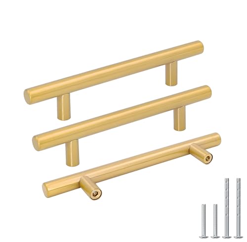 Goldenwarm 20 Pack 4-1/2" Gold Cabinet Handles Brushed Brass Cabinet Pulls - color: Gold, size: 4-1/2 Inch Hole Centers