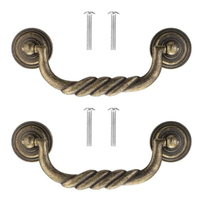 2 Pcs 4.17'' Bail Pull Drawer Handles, Dresser Handles Vintage Vintage Cabinet Pull Bronze Tone Dressers Drawers-Pull Zinc Alloy Vintages Drawer Pulls Bail-Pull Handle for Doors Cupboard Chest Drawers