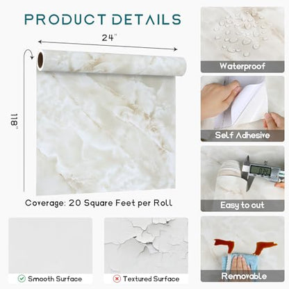 VEELIKE Peel and Stick Countertops Waterproof Cream Onyx Marble Contact Paper for Countertops 24''x118'' Countertop Contact Paper Marble Wallpaper Self Adhesive Counter Top Wrap for Kitchen Bathroom - size: 24" x 118"