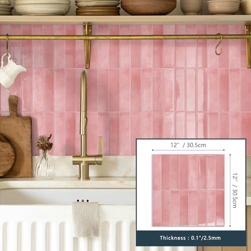 10 Sheets Upgraded Thicker Design Subway Tile Peel and Stick Backsplash - color: Pink