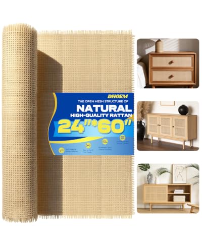 24'' * 60'' Natural Rattan Cane Webbing Roll, Open Mesh Woven Cane Sheet for Furniture Repair, Chair Seats, Cabinet Inserts, Ceiling Panels, and DIY Caning Projects - color: 24"*60"