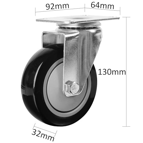 Finnhomy 4” Inch Swivel Casters Wheels Set of 4 Plate Casters Heavy Duty Premium Polyurethane PU Wheels for Furniture/Workbench Load Bearing 2,600 Lbs Anti-wear Smooth Casters Black (Free Screws) - style: 4" (No Brake)