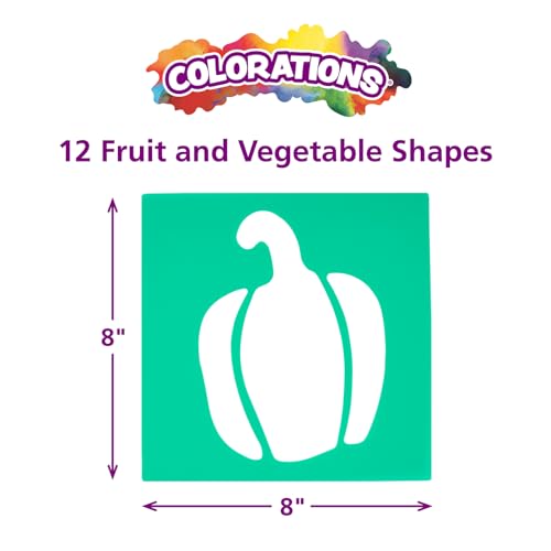 Colorations Fruit & Vegetable Shapes Stencils for Kids, 8" Sq., Set of 12 - style: Fruits & Veggies 12PK