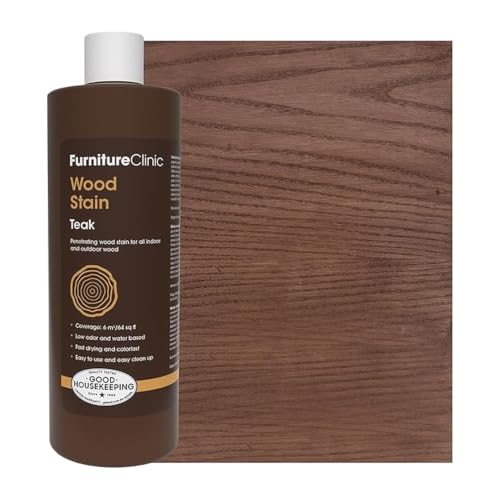 Furniture Clinic Wood Stain | Teak | Water Based | Fast Drying, Low Odor, & Non-Toxic | for Indoor & Outdoor Furniture and More | Multiple Finishes | (17oz / 500ml)