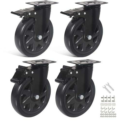 6" Caster Wheels Set of 4, Heavy Duty Casters with Brake 3000 Lbs - size: 6 inch