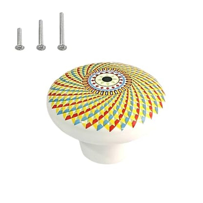 HUAMULAN Ceramic Knobs Boho Cabinet Pulls Drawer Door Handles 15 Pack - color: Yellow Geometric