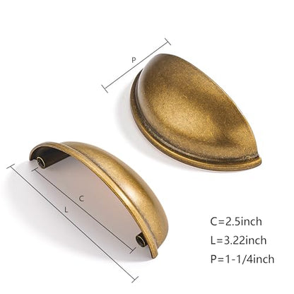 2 Pack 2-1/2" Drawer Pulls Antique Brass Cabinet Cup Pulls Kitchen Hardware Cabinet Handles Drawer Handles Knobs 2-1/2 inch (64mm) Center to Center - color: Antique Brass, size: 2-1/2 inch Hole Center, style: 2 Pack