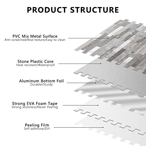 STICKGOO Peel and Stick Backsplash, PVC Wall Tiles Stick on Backsplash for Kitchen(10 Sheets, Distressed Wood with Metal Silver) - color: Distressed Wood with Metal Silver