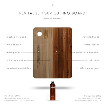 Roostmade - Organic Cutting Board Oil for Wood - 12 oz, Food Grade, Mineral Oil Free Wood Conditioner, Maintain Countertop & Butcher Block, Natural & Organic Ingredients Only, Organic Wood Oil