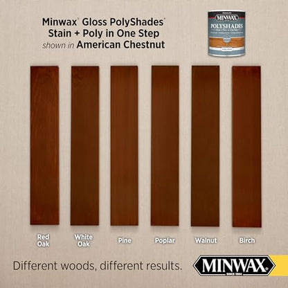 Minwax PolyShades Wood Stain + Polyurethane Finish – Quart, American Chestnut, Gloss - color: American Chestnut, size: 1 Quart, style: Gloss