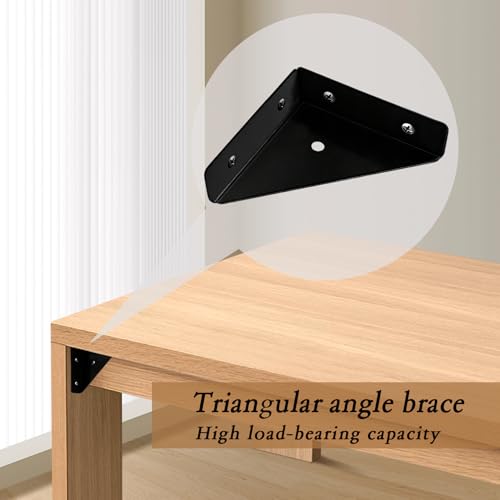 10Pcs Triangle Corner Braces Brackets, 65mm Heavy Duty Large Metal Corner Bracket Support, Universal Black Angle Corner Connectors for Home Furniture Cabinet Bed Table Chair Bookshelf