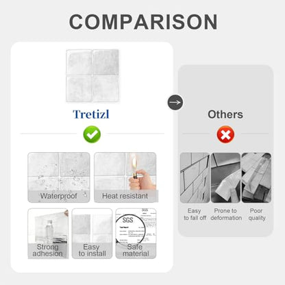 10 Sheets Thicker Design Peel and Stick Backsplash, 3D Self Adhesive Peel and Stick Wall Tile Backsplash for Kitchen, Bathroom, 12 * 12,Grayish White - color: Grayish White