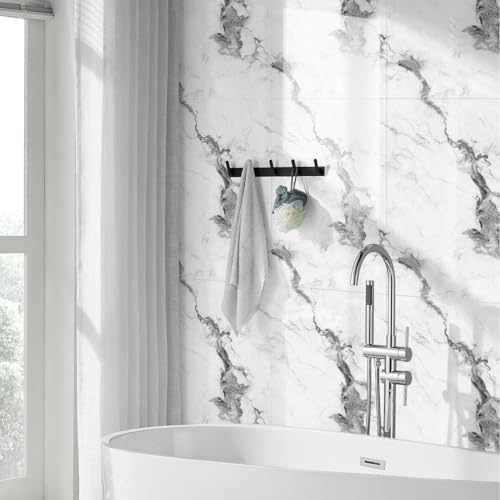 10pcs Thick Marble Peel and Stick Waterproof Wall Panels,Heat-Resistant Backsplash Tile, 23.6"x11.8" PVC Foam Wall Sticker for Kitchen,Living Rooms,TV Walls,Grey White (Not Real Tile 19.4Sq. Ft.) - color: Grey White 1, size: 23.6" x 11.8" x 2.5MM x 10Pack