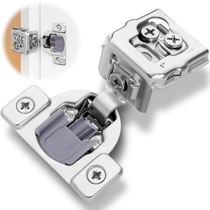 Decobasics 4 Pack Soft Close Cabinet Hinges – 1" Overlay for Kitchen Cabinet Doors, Face Frame Concealed Hidden Hinges – Stainless Steel, Self-Closing with 3-Way Adjustment & Slow Close Damper - size: 1 Inch