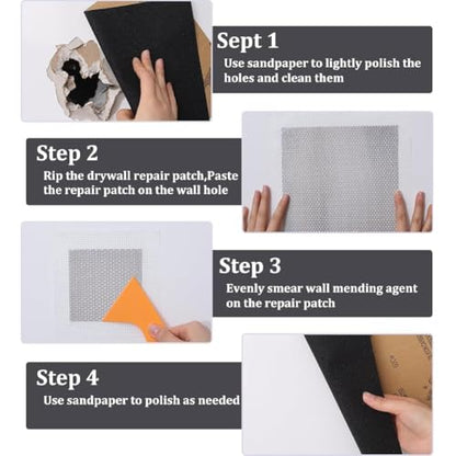 GORGECRAFT 10 Pack Dry Wall Mesh Patch Cover Drywall Repair Kit 2x2" 5.9x5.9" Aluminum Self-Adhesive Hole Repair Patch with Scraper and Sandpaper for Bathroom Nail Holes Outlets Ceiling Plaster Wall