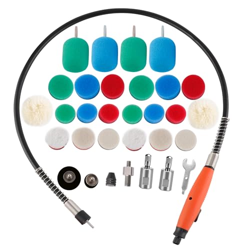 Mini Buffing Polishing Pads, 30Pcs Mini Detail Polisher Pads Use On Rotary Tools, Cordless Electric Drill, Polisher Tool for Tight Area Detailing Polishing, for SPTA Polisher -SP-DP030USA - color: 30Pcs Detail Polishing Sets + Flexible Shaft