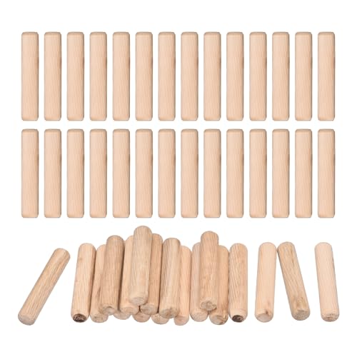 uxcell 60 Pcs Wooden Dowel Pins 12x60mm(0.47x2.36) Fluted Beveled Ends Wood Dowel Pegs Dried Hardwood for Woodworking Furniture Shelf - size: 12x60mm