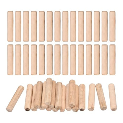 uxcell 60 Pcs Wooden Dowel Pins 12x60mm(0.47x2.36) Fluted Beveled Ends Wood Dowel Pegs Dried Hardwood for Woodworking Furniture Shelf - size: 12x60mm