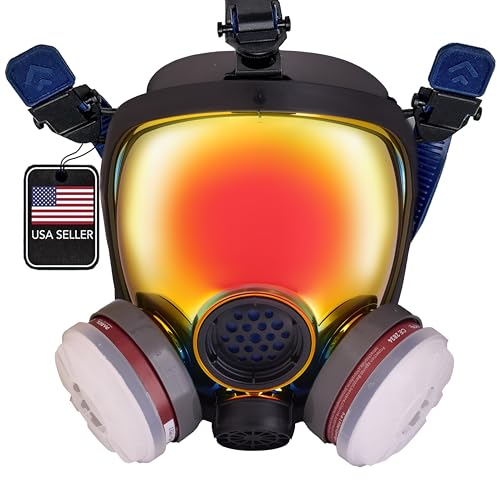 Parcil Distribution Full Face Respirator Mask - Air Purifying, Organic Vapor & Particulate - Industrial Use - CE Tested - color: Pd-100 Inferno Red