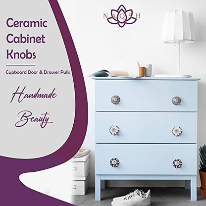 NAQSH Ceramic Cabinet Knobs Kitchen Drawer Knob Handpainted Cupboard Door & Drawers Pulls (Black & White, 12) - style: Black & White