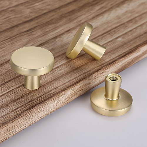 Haliwu 20 Pack Brushed Gold Cabinet Knobs Solid Drawer Knobs - color: Brushed Gold & Round
