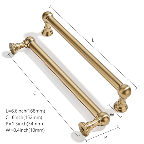 khtumeware 2 Pack 6 Inch Hole Center Brushed Brass Cabinet Pulls Heavy Duty Solid Warm Brass Cabinet Handles cabinets Dressers Kitchens Handles Bathroom cabinets - color: Brushed Brass, size: 6 Inch Hole Center