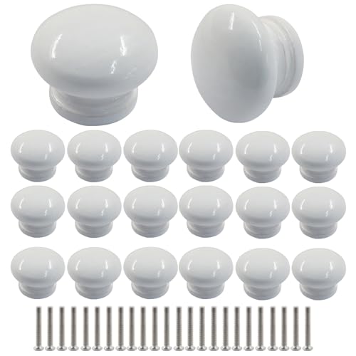 Hitefu White Wood Mushroom Cabinet Knobs, 20 Pcs, 1.3" Dia. x 1" - color: White