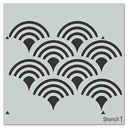 Stencil1 Scallop Repeat Wallpaper Pattern Stencil - Decorating Items and Decor on Walls Fabric & Furniture Art Craft 11" X 11" - color: Scallop Repeat Wallpaper Pattern Stencil