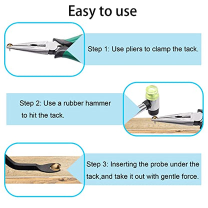 5PCS Upholstery Tools Kit - Dual Head Soft Rubber Mallet Hammer with 2PCS Replacement Head, Nail Tack Remover Tool & Removal Pliers for Furniture Floor Jewelry Craft Project etc