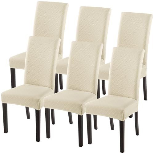 SearchI Dining Room Chair Covers Set of 6, Stretch Jacquard Parsons Chair Slipcovers Super Fit Removable Washable Kitchen Chair Protector Cover for Dining Room, Hotel, Ceremony (Beige Rhombus) - color: Beige Rhombus, size: Set of 6
