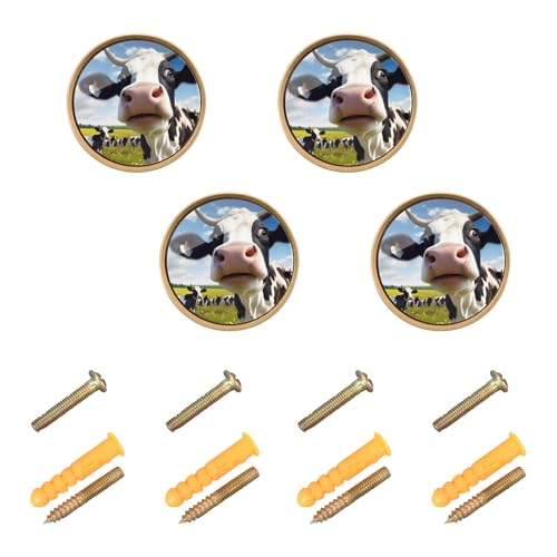 4 Pack Funny Cow Cabinet Knobs Round 1-1/4 Inch (32 mm) Dresser Drawer Pulls Kitchen Cabinet Hardware Handles Knobs for Dresser Kitchen Drawer - color: C20