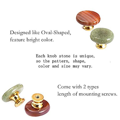 6Pcs Natural Crystal Stone Knobs Pull Handles with Screws(Green Aventurine)